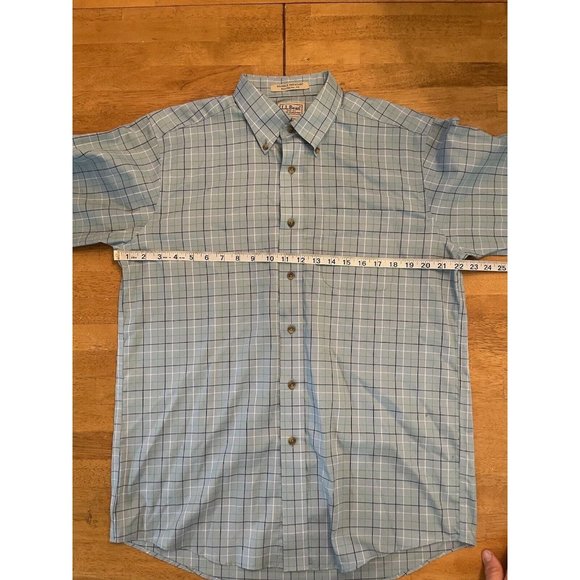 LL‎ Bean Button Shirt Mens M Reg Traditional Fit Blue Check Wrinkle Resistant - Picture 4 of 5